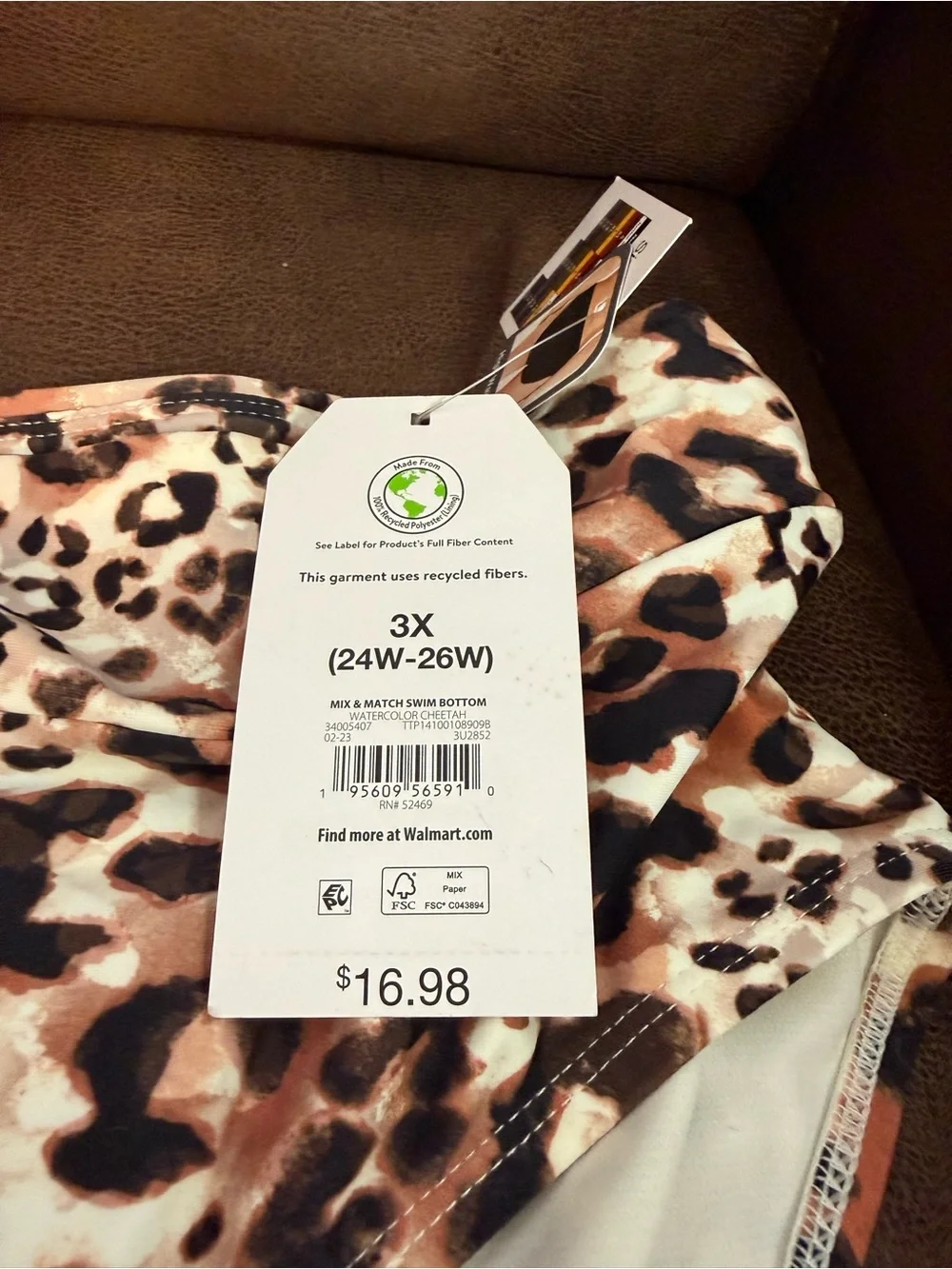 TIME & TRU 3X Brown Leopard Animal Print Swimsuit Bottoms NEW